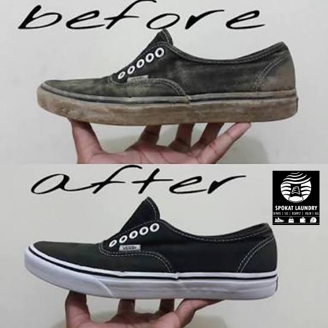 Contoh sepatu sebelum dan sesudah cuci di Spokat Laundry Silian Raya