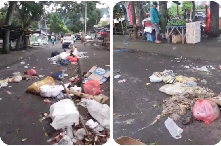 Hari Natal Kedua, Banyak Sampah Bau Busuk Betebaran Di Tengah Jalan Dekat Pasar Airmadidi