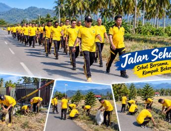 Kapolres Boltim Tunjukkan Teladan, Olahraga Bersama Berlanjut Kerja Bakti Bersihkan Mako